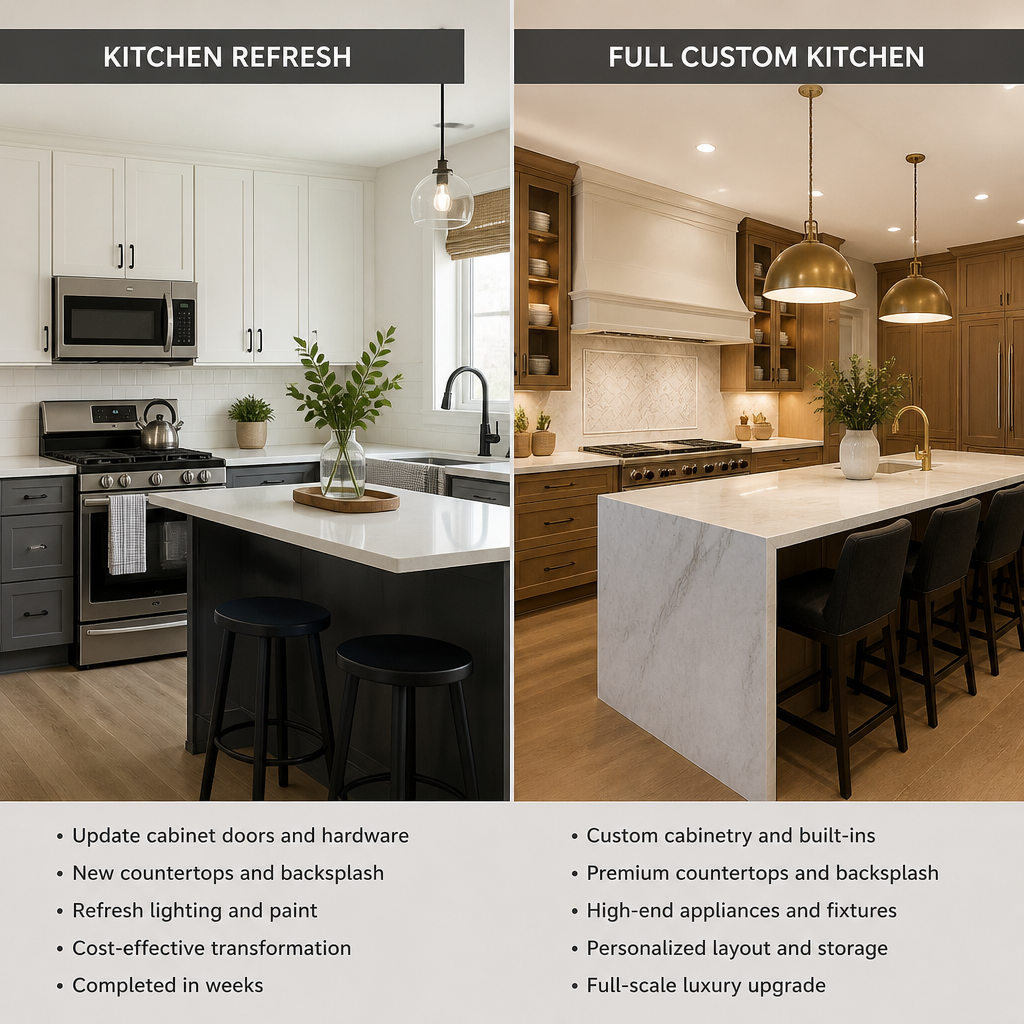 Comparison of different kitchen finishes and remodeling levels.