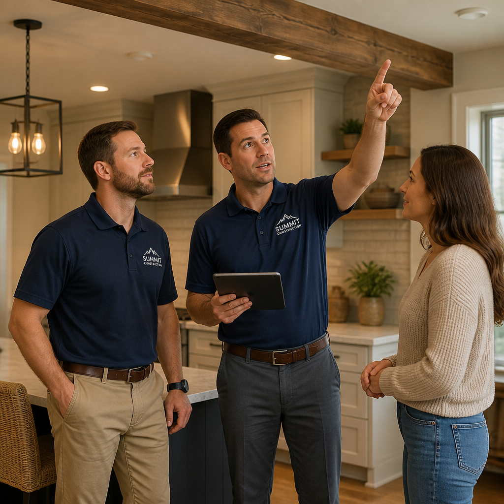 Homeowner interviewing a contractor in their kitchen.