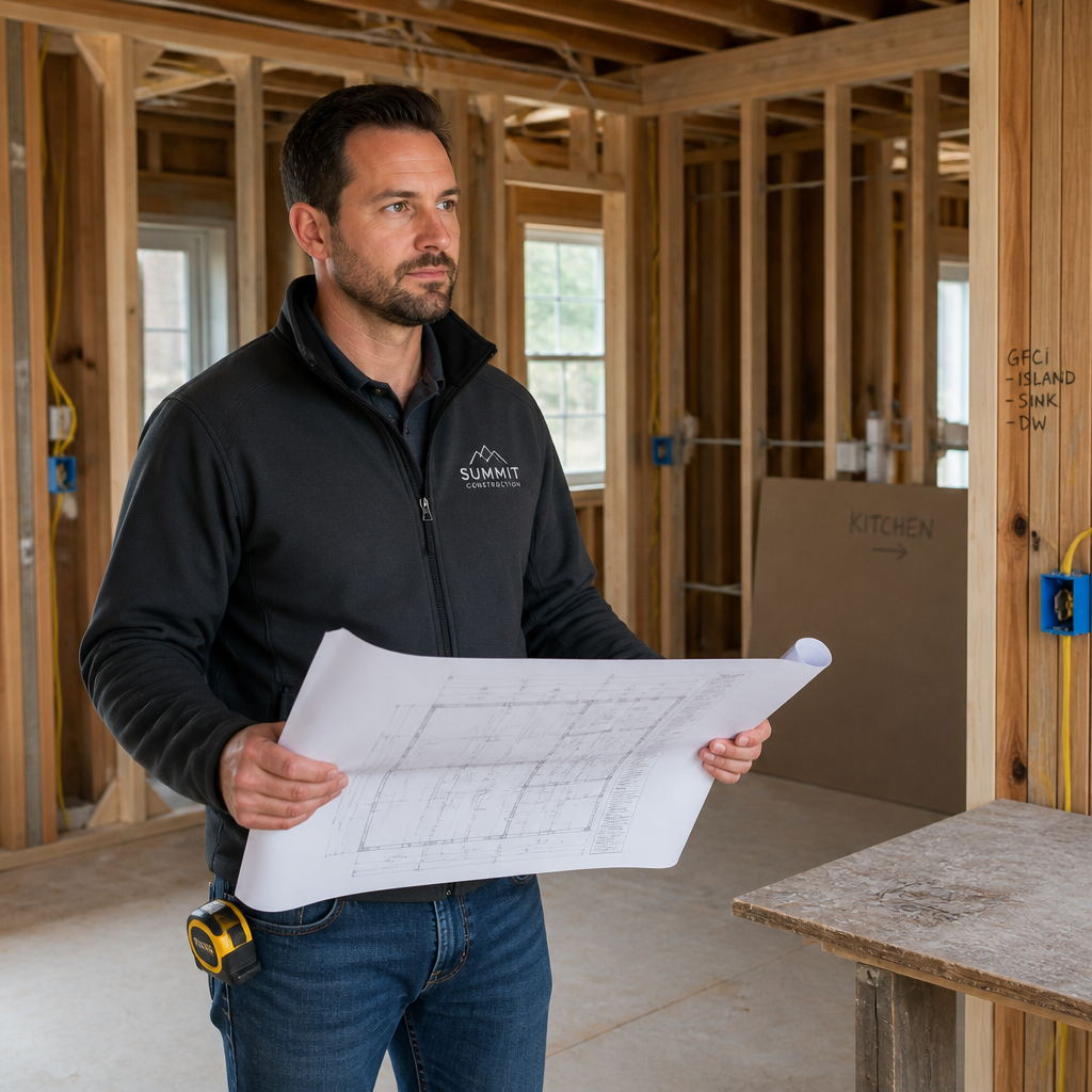 The planning and infrastructure phase of a kitchen renovation.